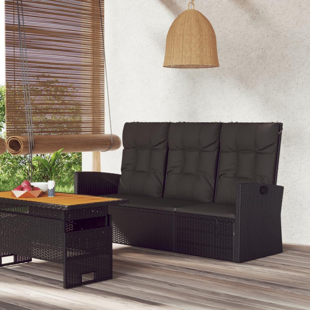 Reclining Patio Bench with Cushions Black 68.1