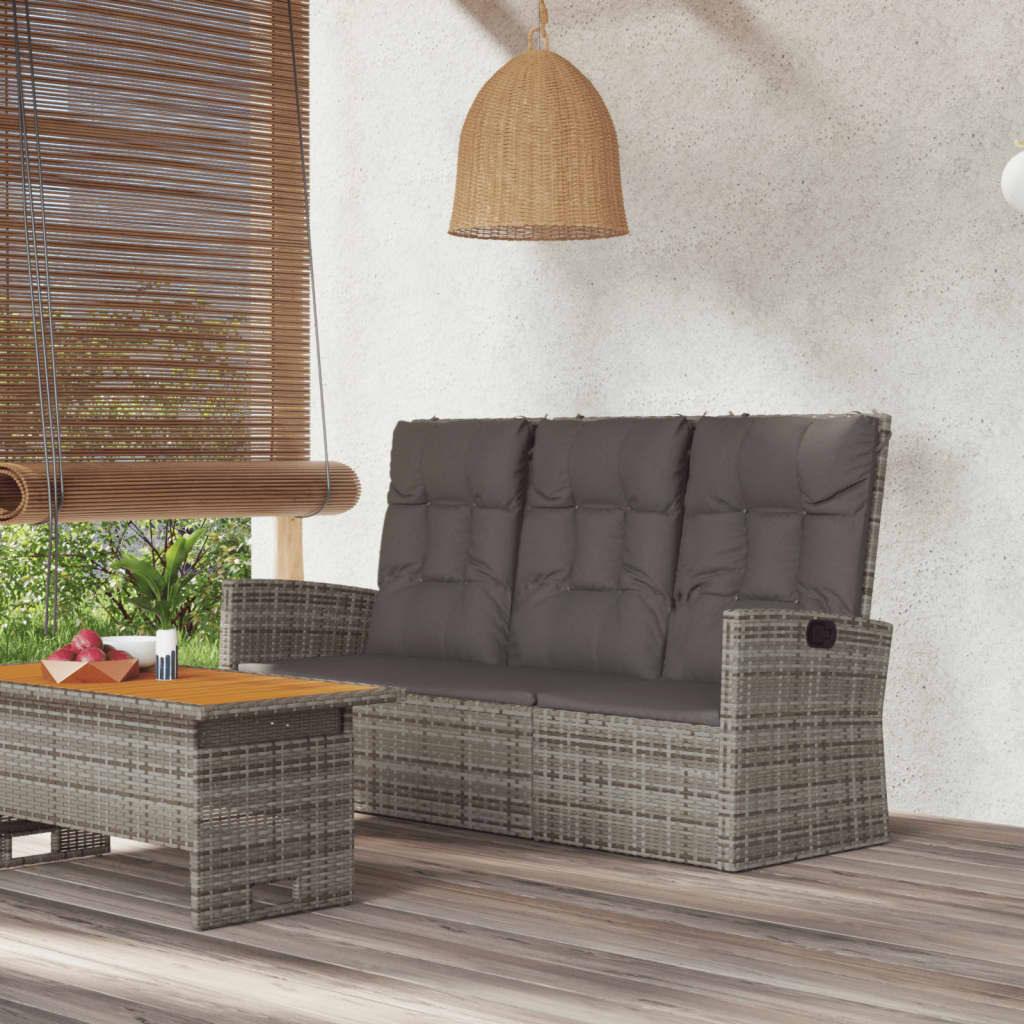 Reclining Patio Bench with Cushions Gray 68.1