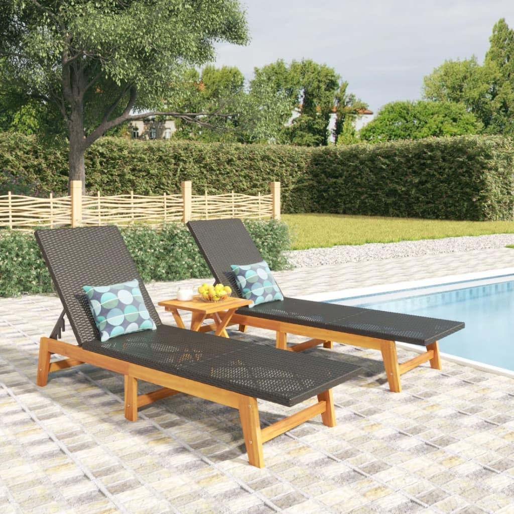 Sun Loungers 2 pcs Black and Brown Poly Rattan and Solid Wood Acacia