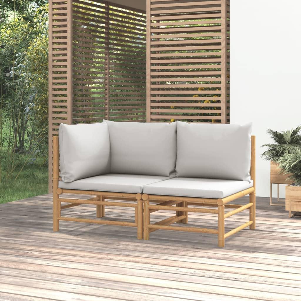 2 Piece Patio Lounge Set with Light Gray Cushions Bamboo
