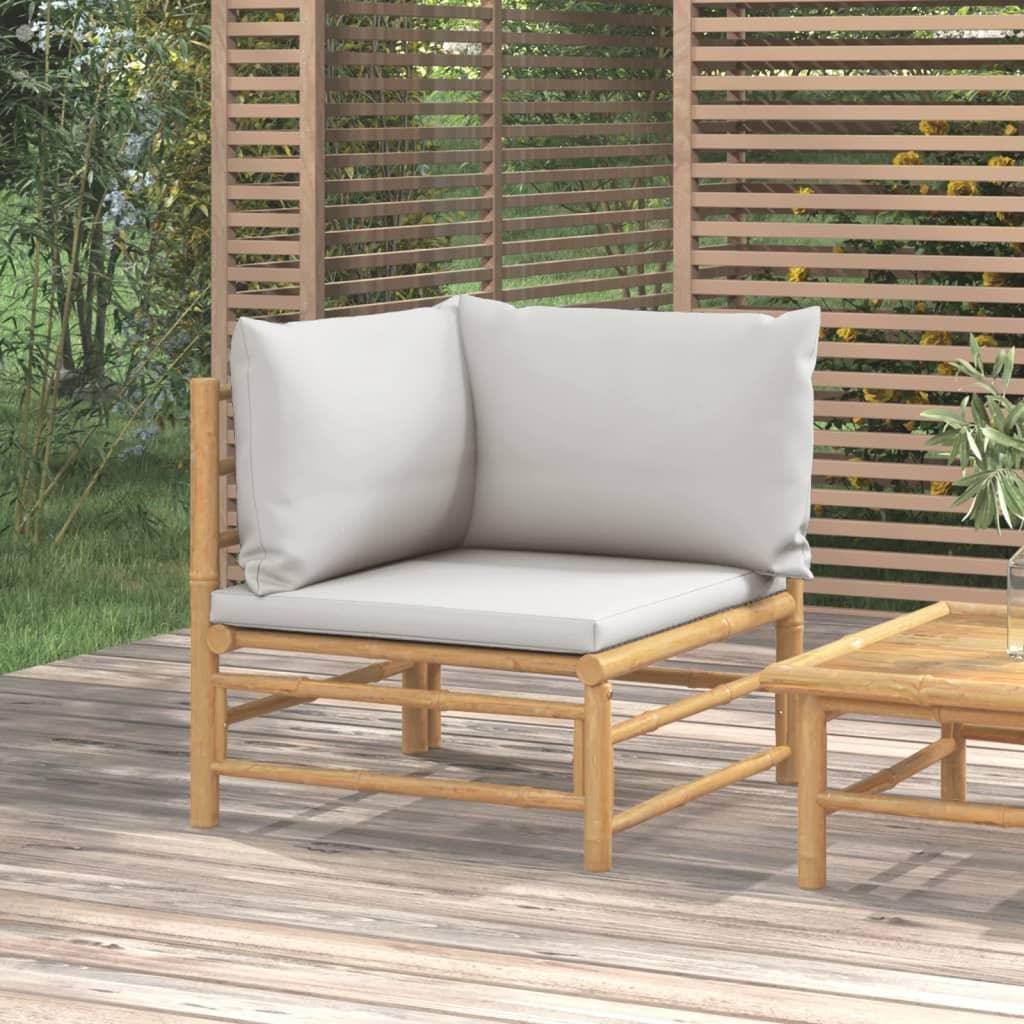 Patio Corner Sofa with Light Gray Cushions Bamboo