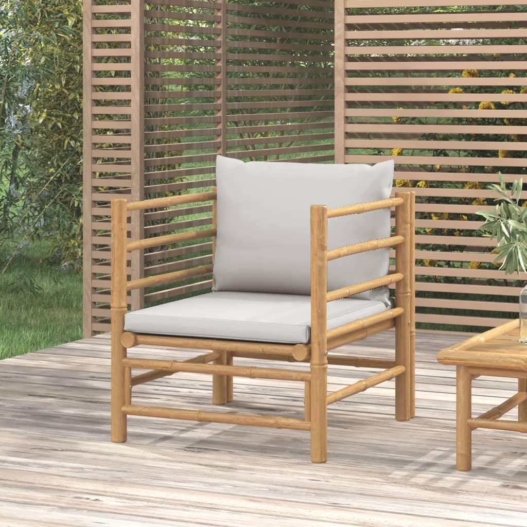 Patio Sofa with Light Gray Cushions Bamboo