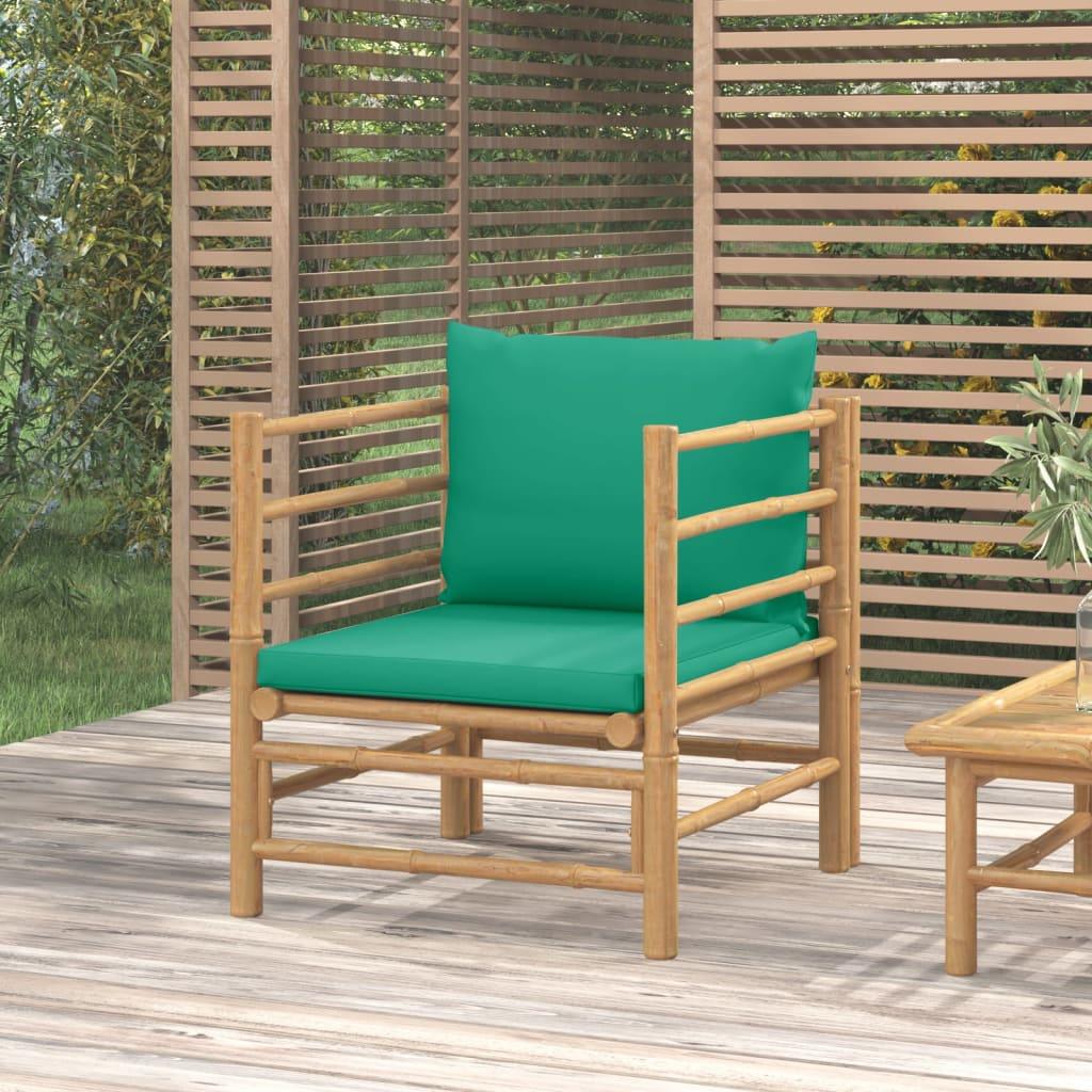 Patio Sofa with Green Cushions Bamboo