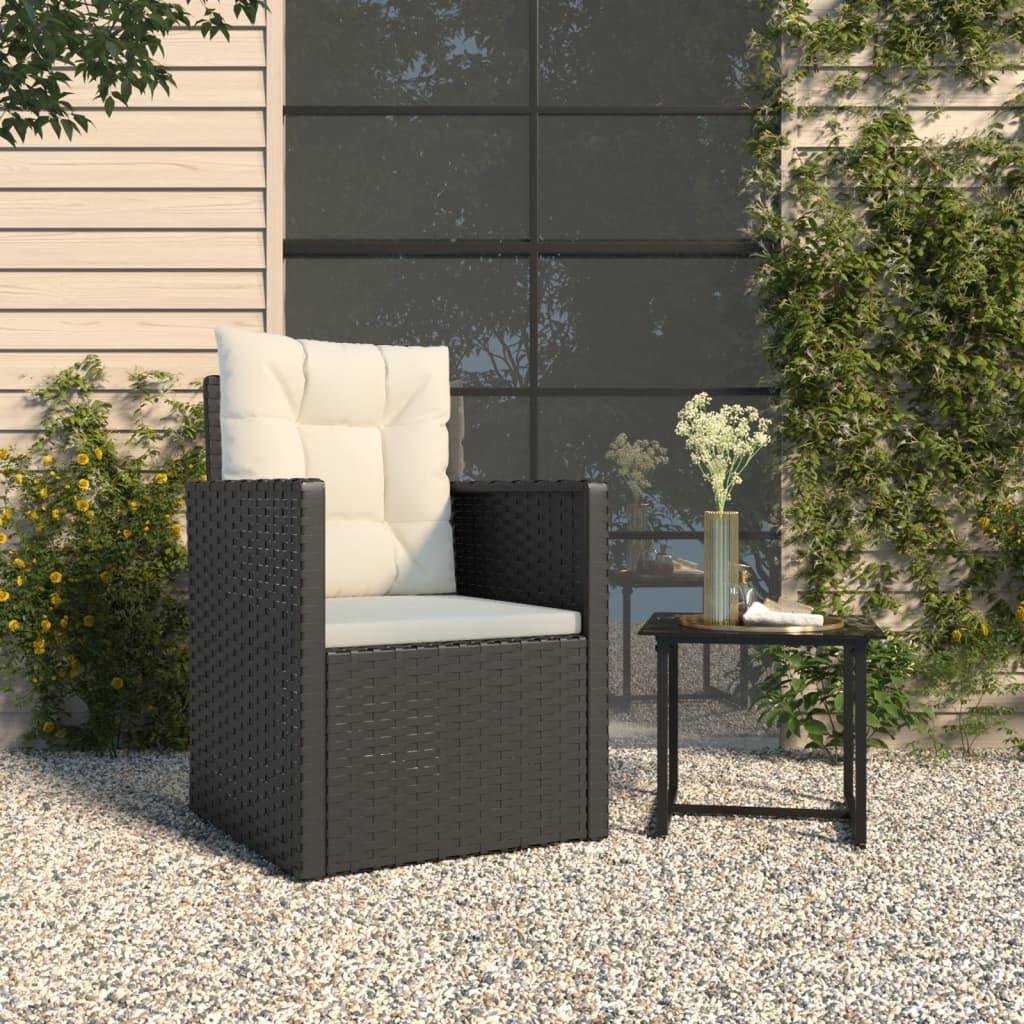 Patio Armchair with Cushions Black Poly Rattan