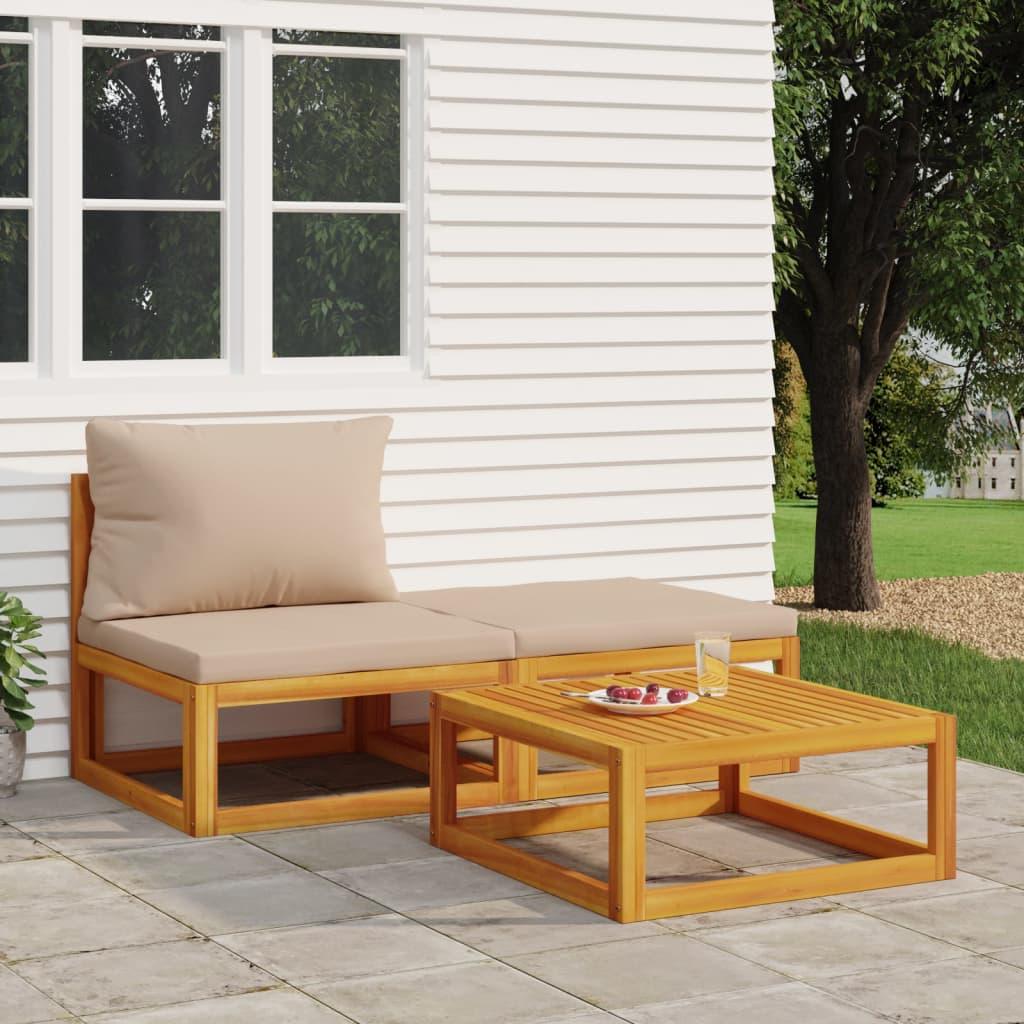 3 Piece Patio Lounge Set with Cushions Solid Wood Acacia