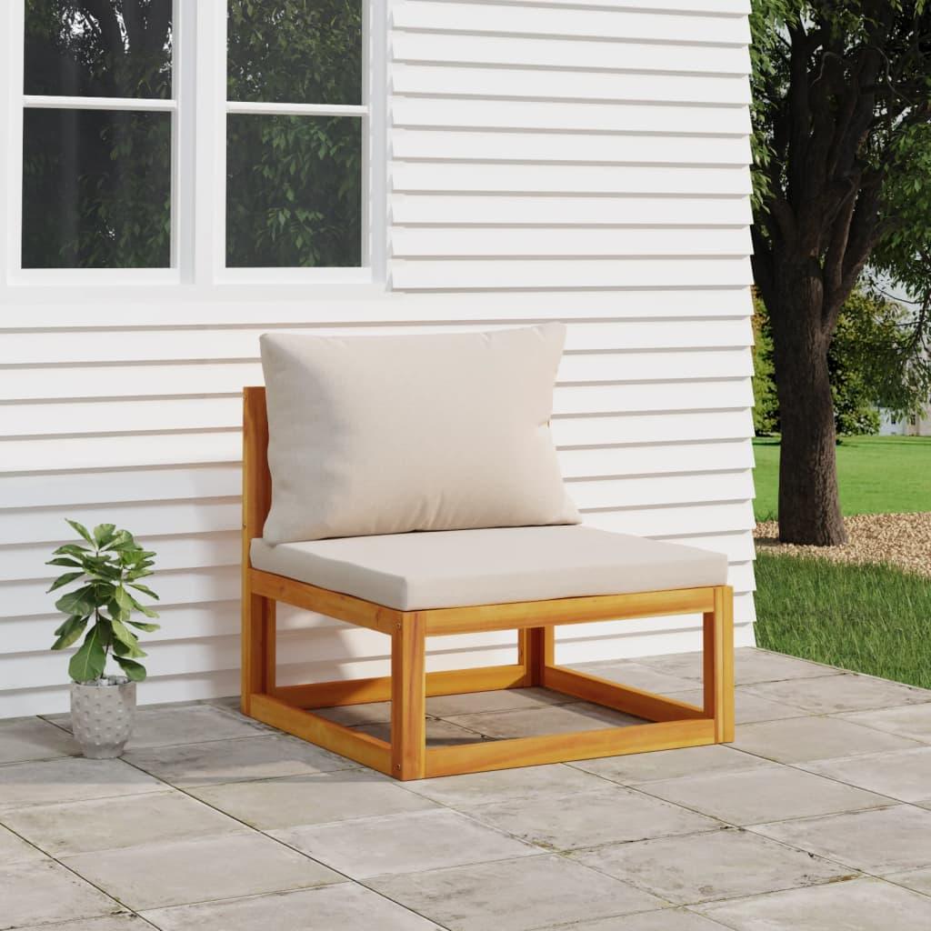 Patio Middle Sofa with Light Gray Cushions Solid Wood Acacia