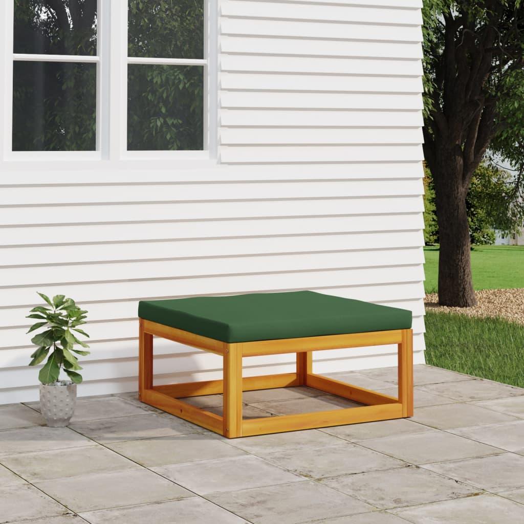 Patio Footrest with Green Cushion Solid Wood Acacia