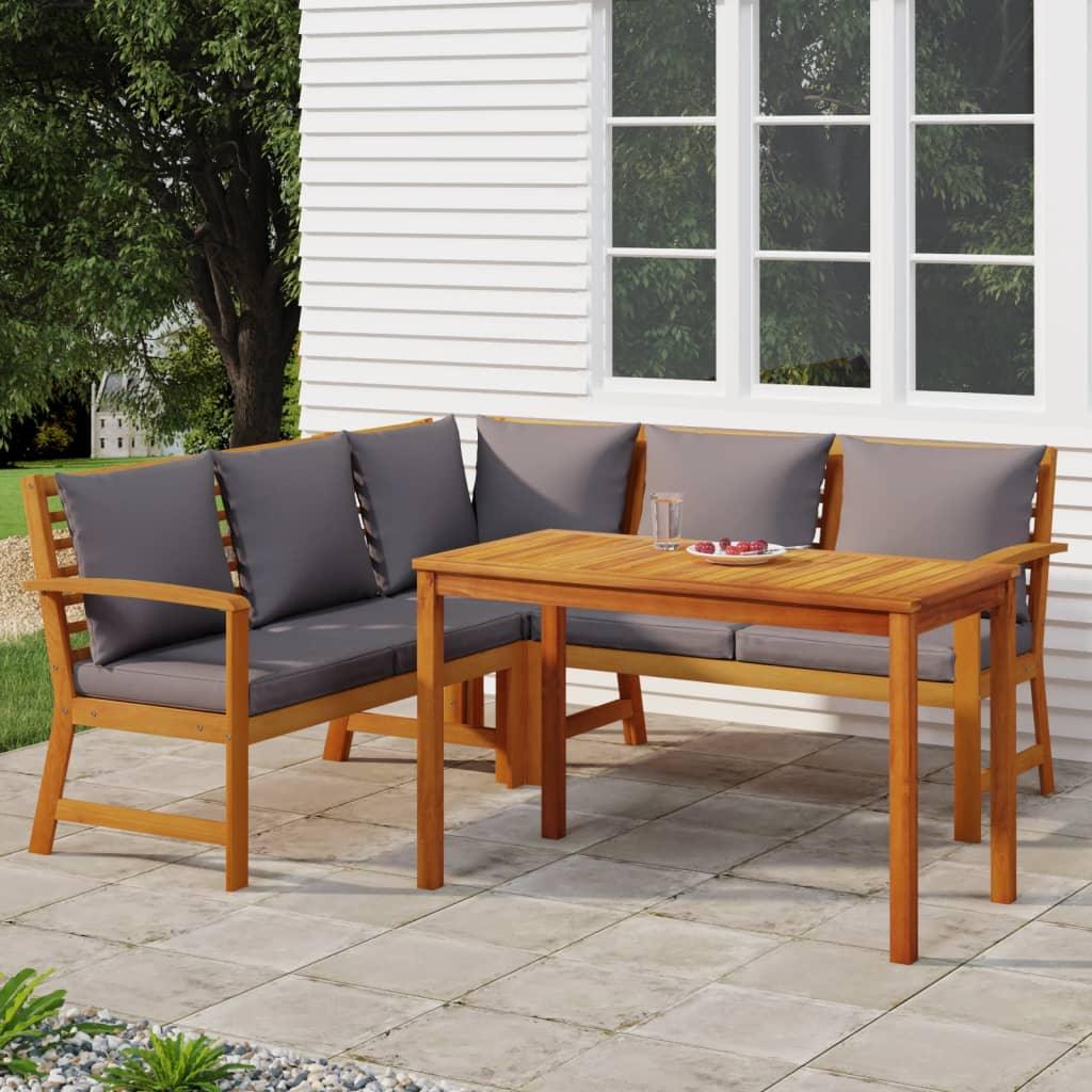 4 Piece Patio Dining Set with Cushions Solid Wood Acacia