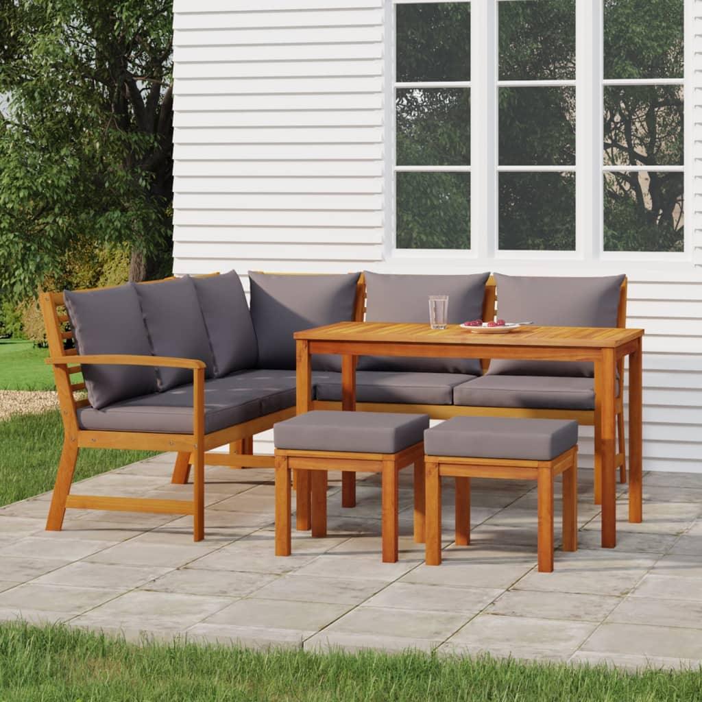 6 Piece Patio Dining Set with Cushions Solid Wood Acacia