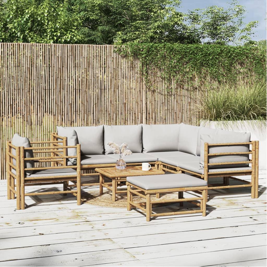 8 Piece Patio Lounge Set with Light Gray Cushions Bamboo