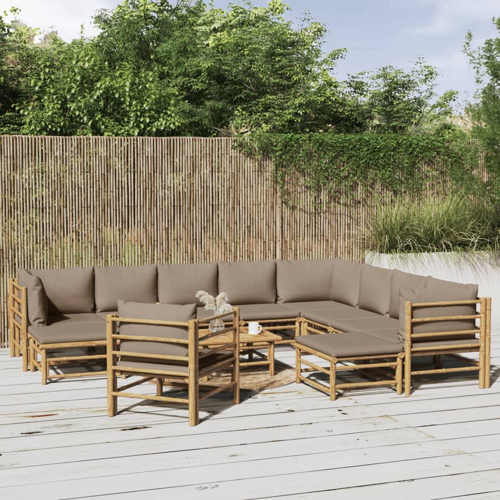12 Piece Patio Lounge Set with Taupe Cushions Bamboo