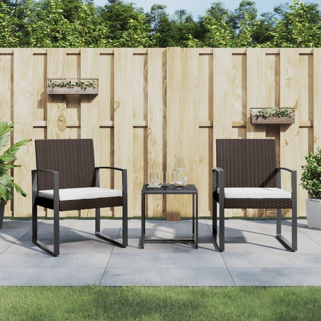 3 piece Patio Dining Set with Cushions Brown PP Rattan