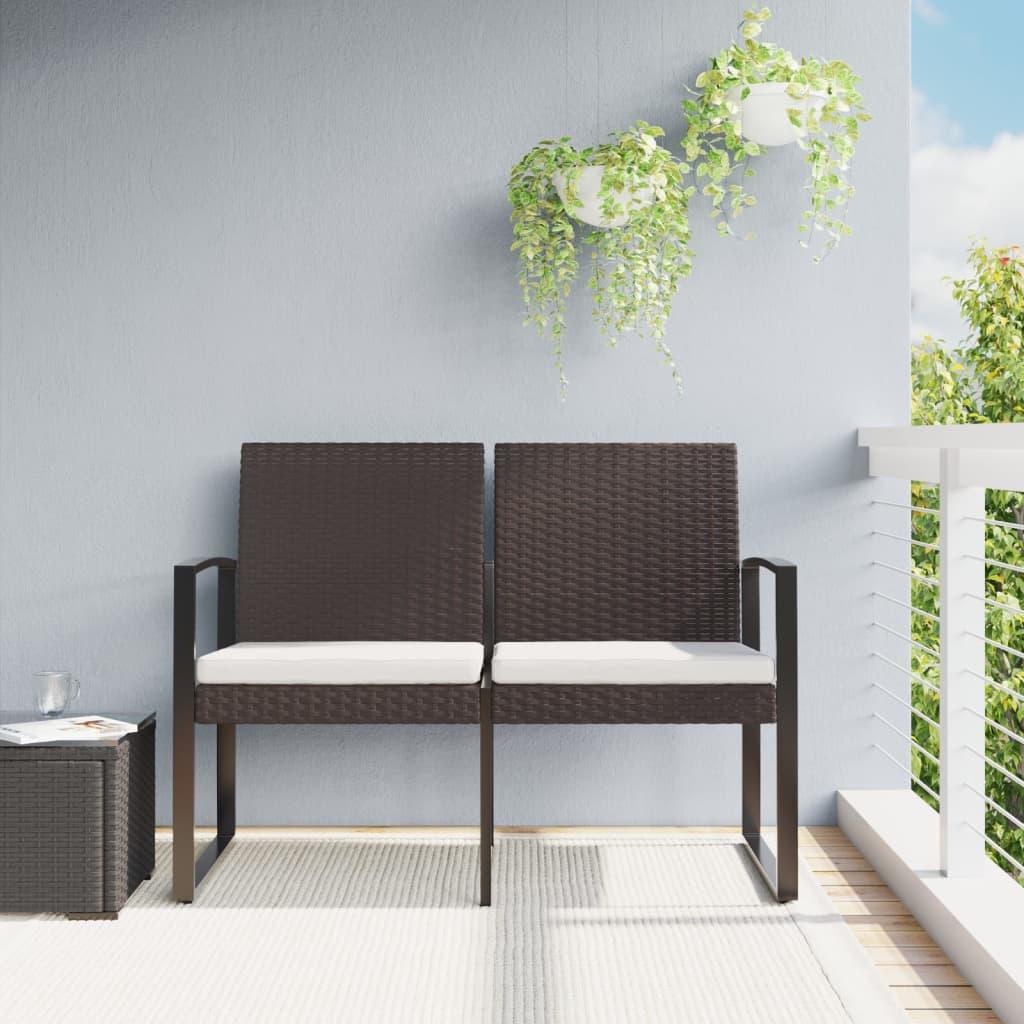 2-Seater Patio Bench with Cushions Brown PP Rattan