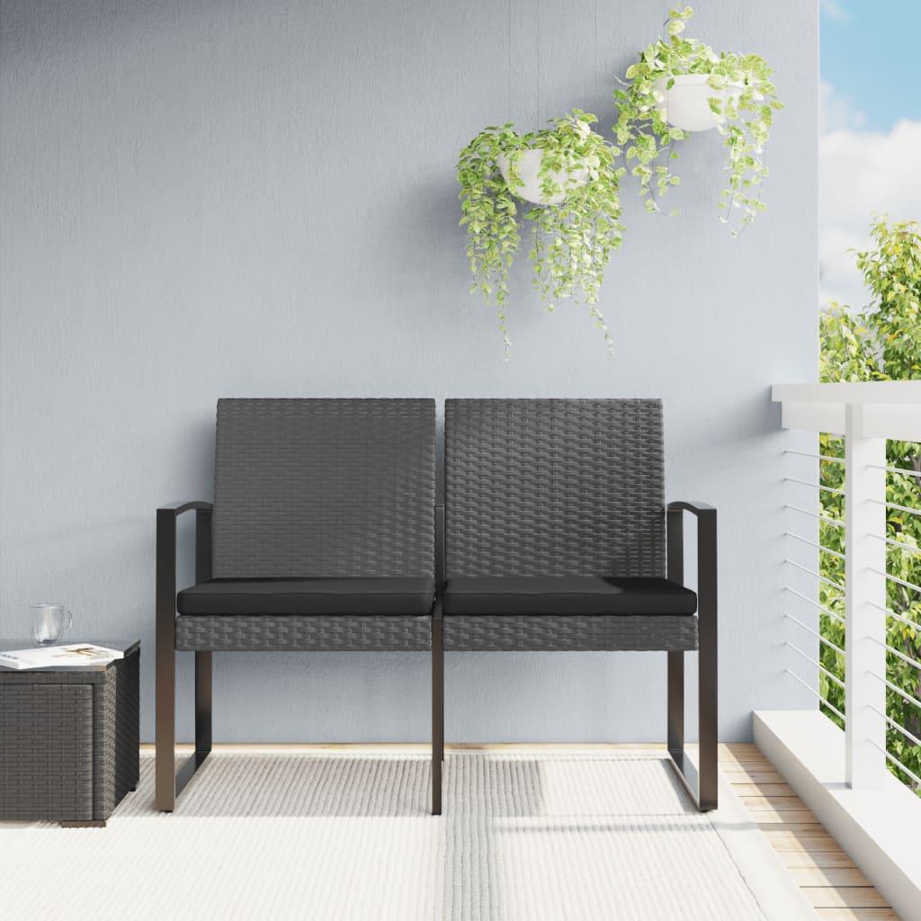 2-Seater Patio Bench with Cushions Dark Gray PP Rattan