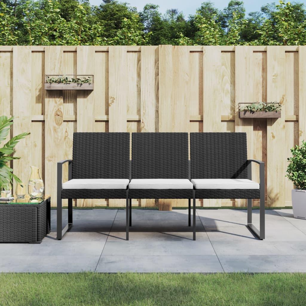 3-Seater Patio Bench with Cushions Black PP Rattan