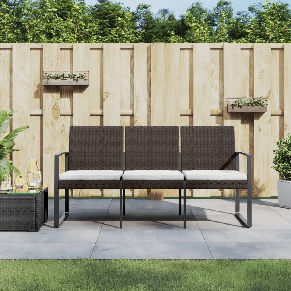 3-Seater Patio Bench with Cushions Brown PP Rattan