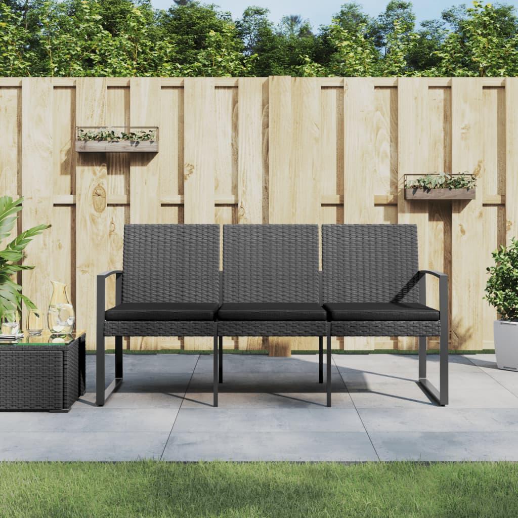 3-Seater Patio Bench with Cushions Dark Gray PP Rattan