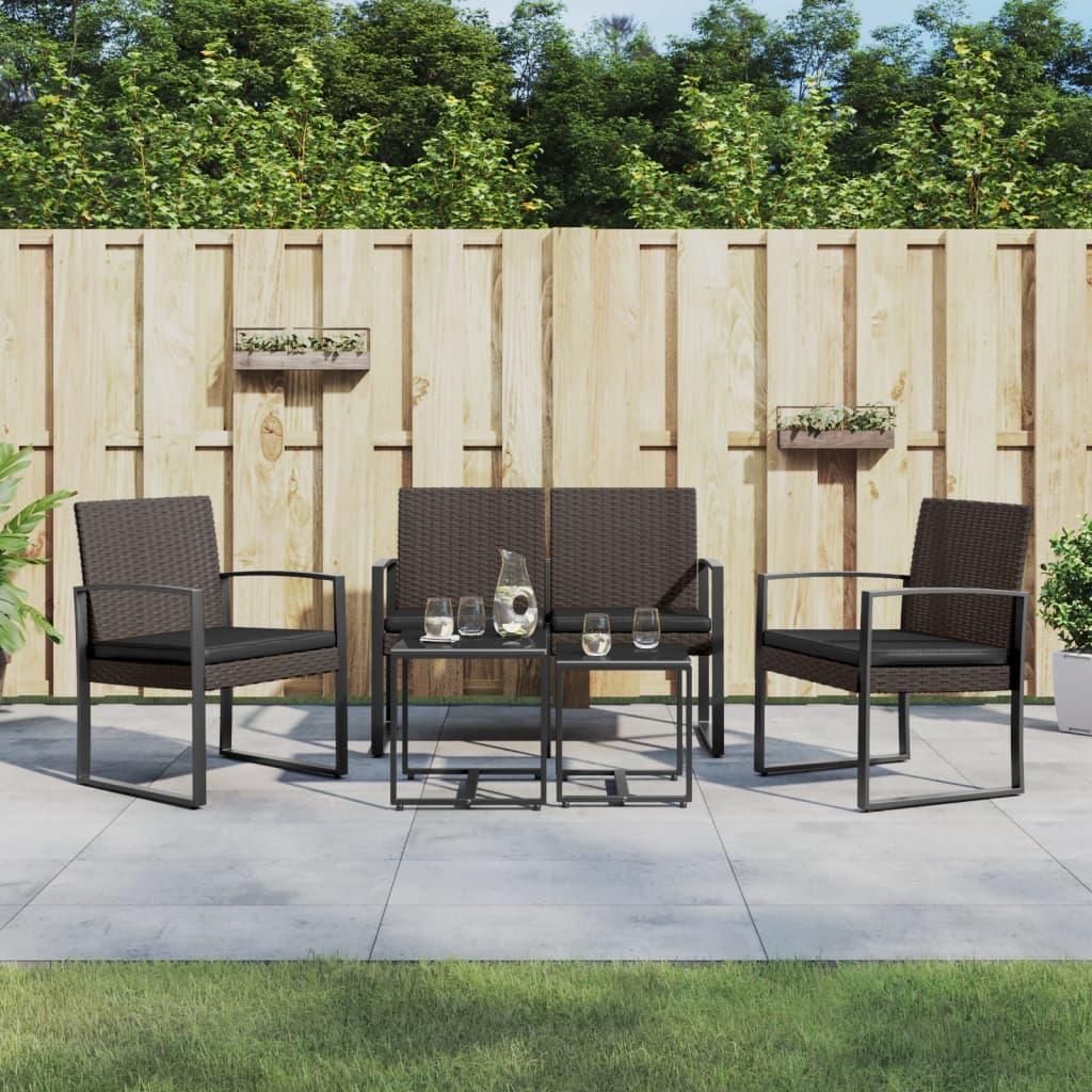 5 piece Patio Dining Set with Cushions Brown PP Rattan