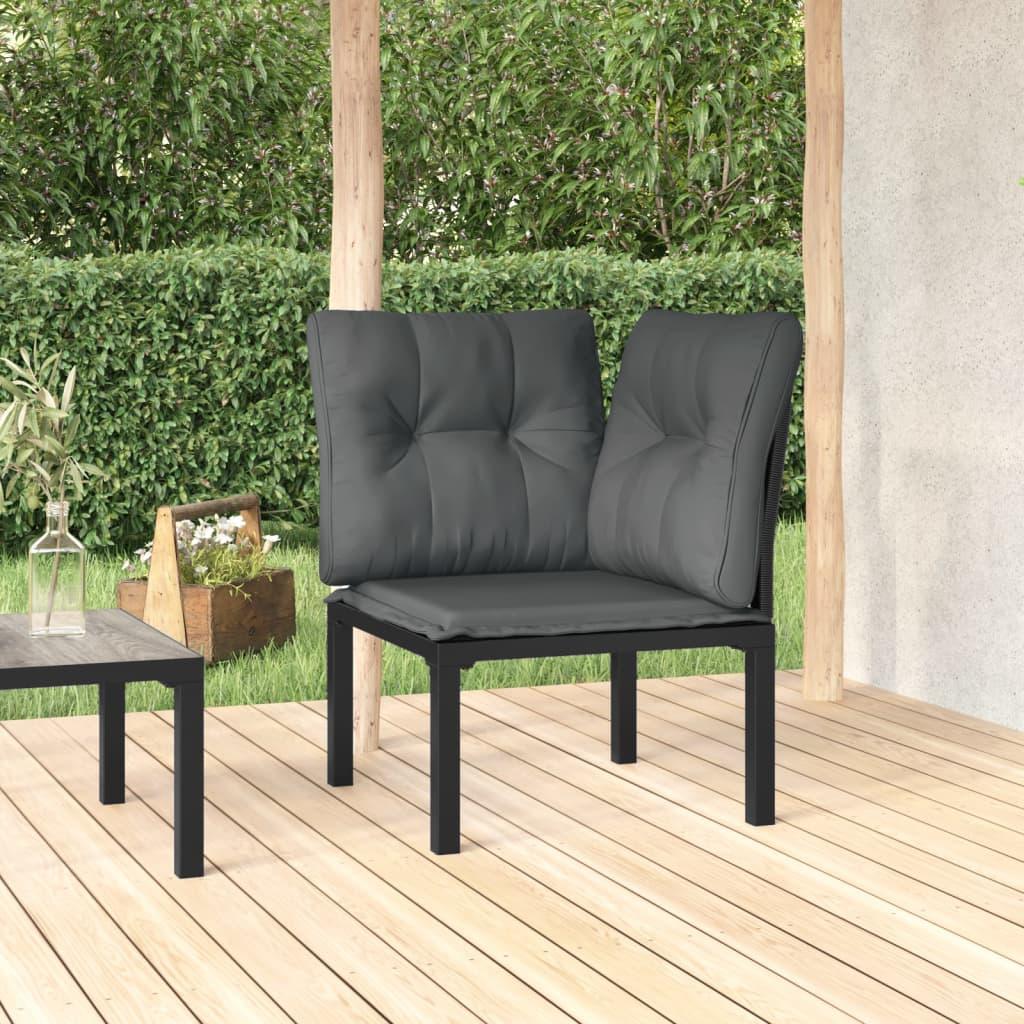 Patio Corner Chair with Cushions Black and Gray Poly Rattan - vidaXL - 362797 - Set Shop and Smile
