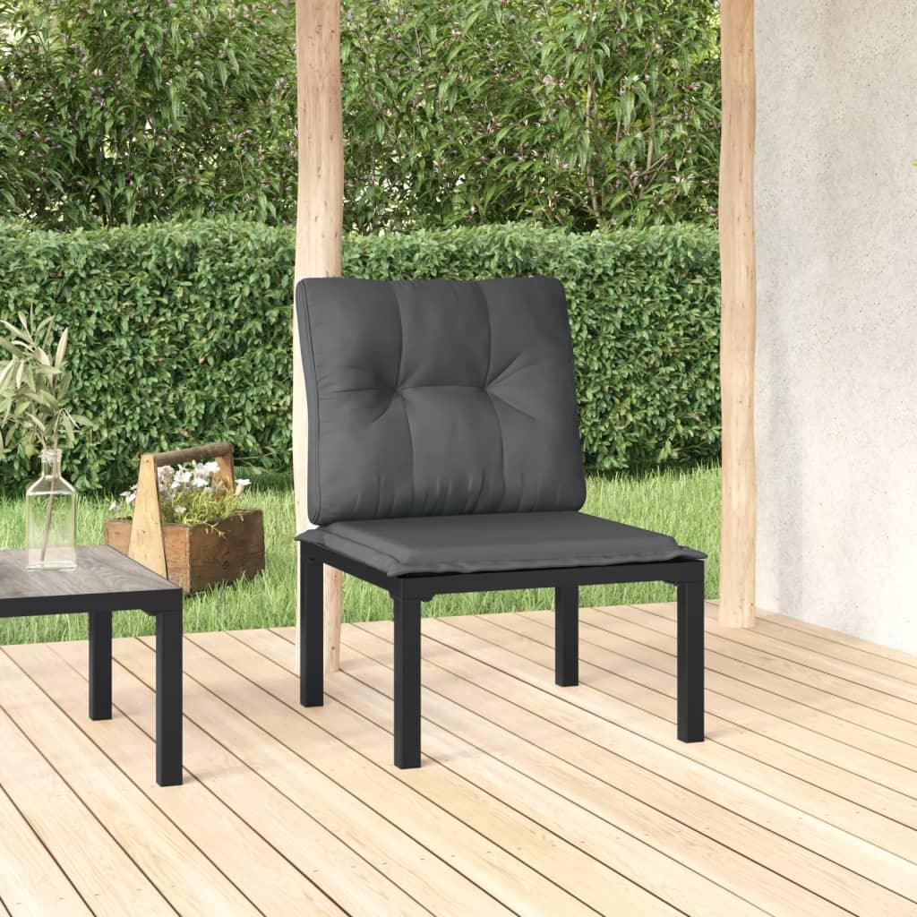 Patio Chair with Cushions Black and Gray Poly Rattan