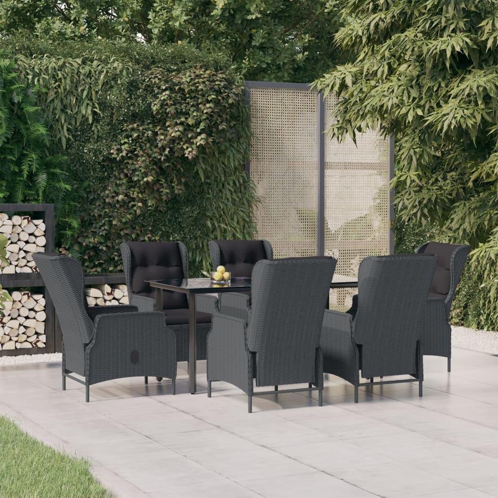 7 Piece Patio Dining Set Dark Gray Poly Rattan