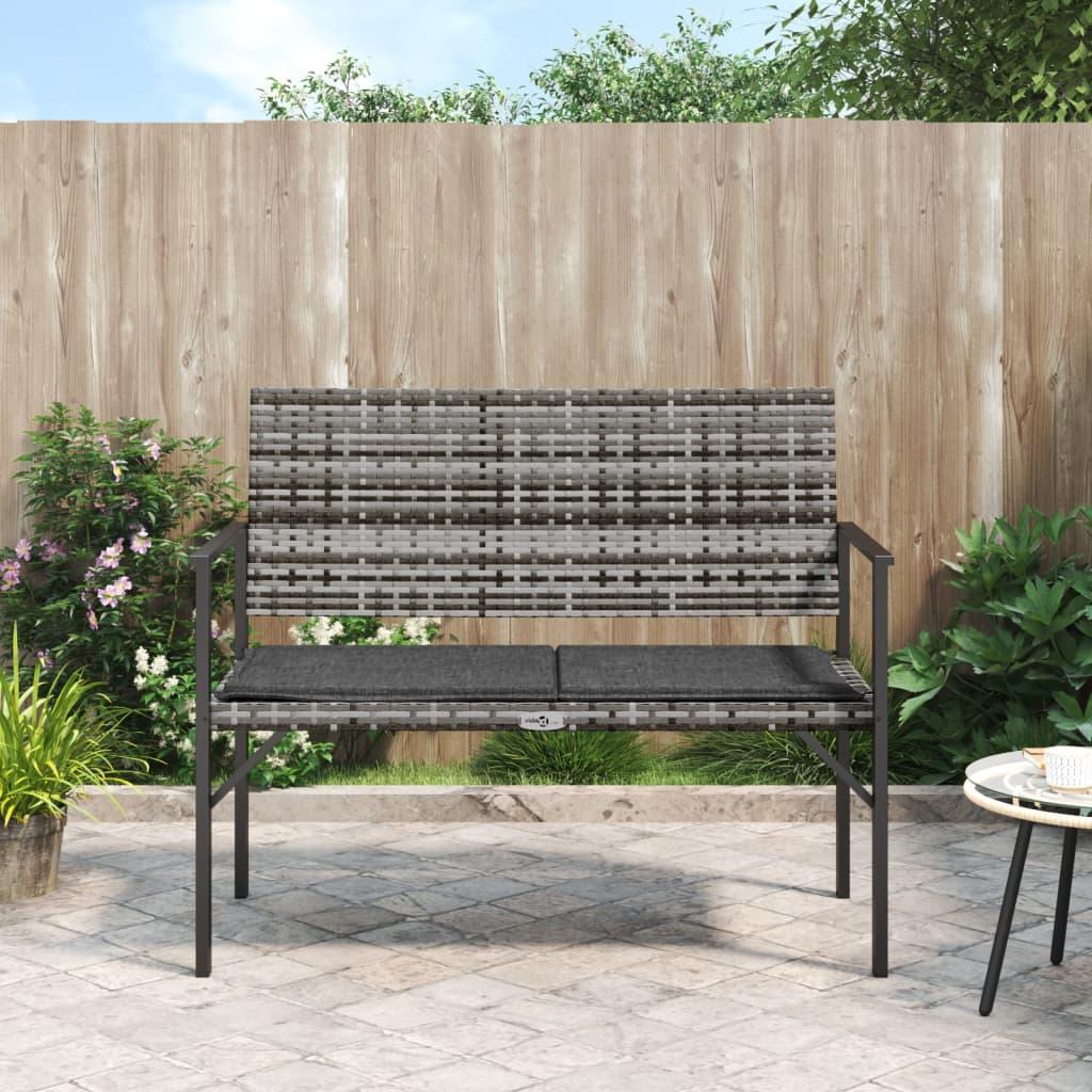 2-Seater Patio Bench with Cushion Gray Poly Rattan
