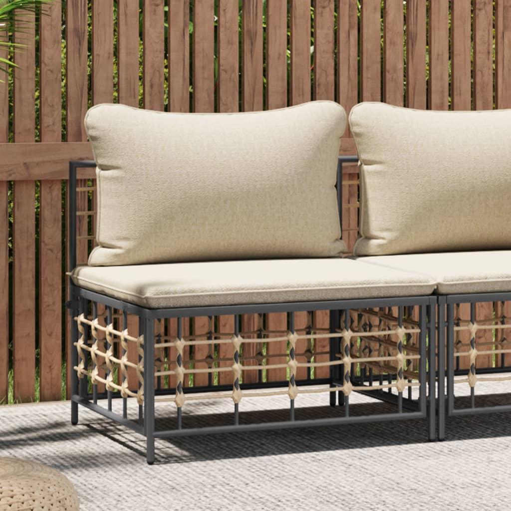 Patio Middle Sofa with Beige Cushions Poly Rattan