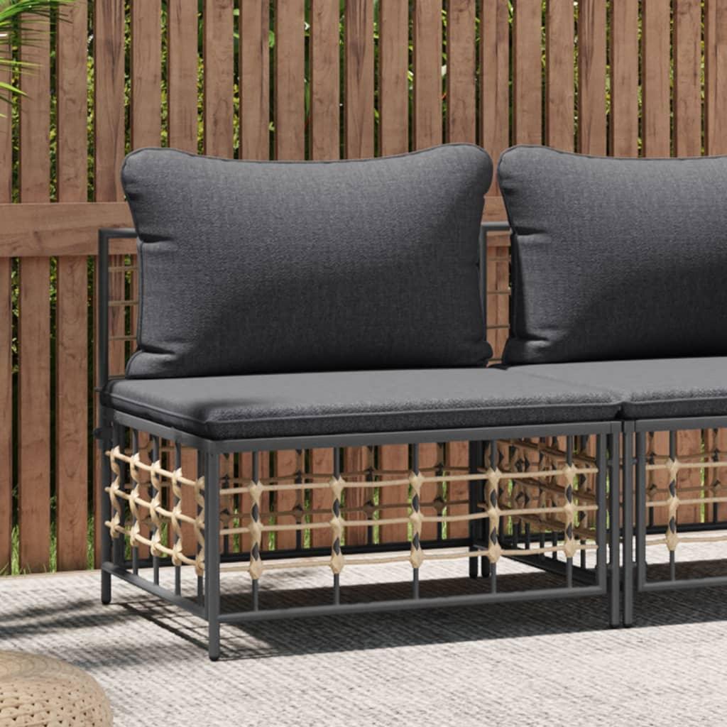 Patio Middle Sofa with Dark Gray Cushions Poly Rattan