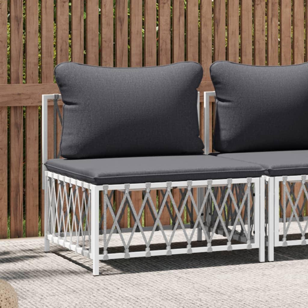 Patio Middle Sofa with Cushions White Woven Fabric