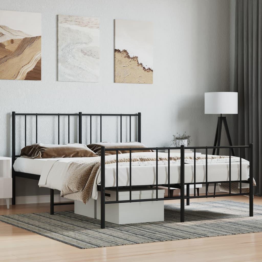 Metal Bed Frame with Headboard and Footboard Black 53.9