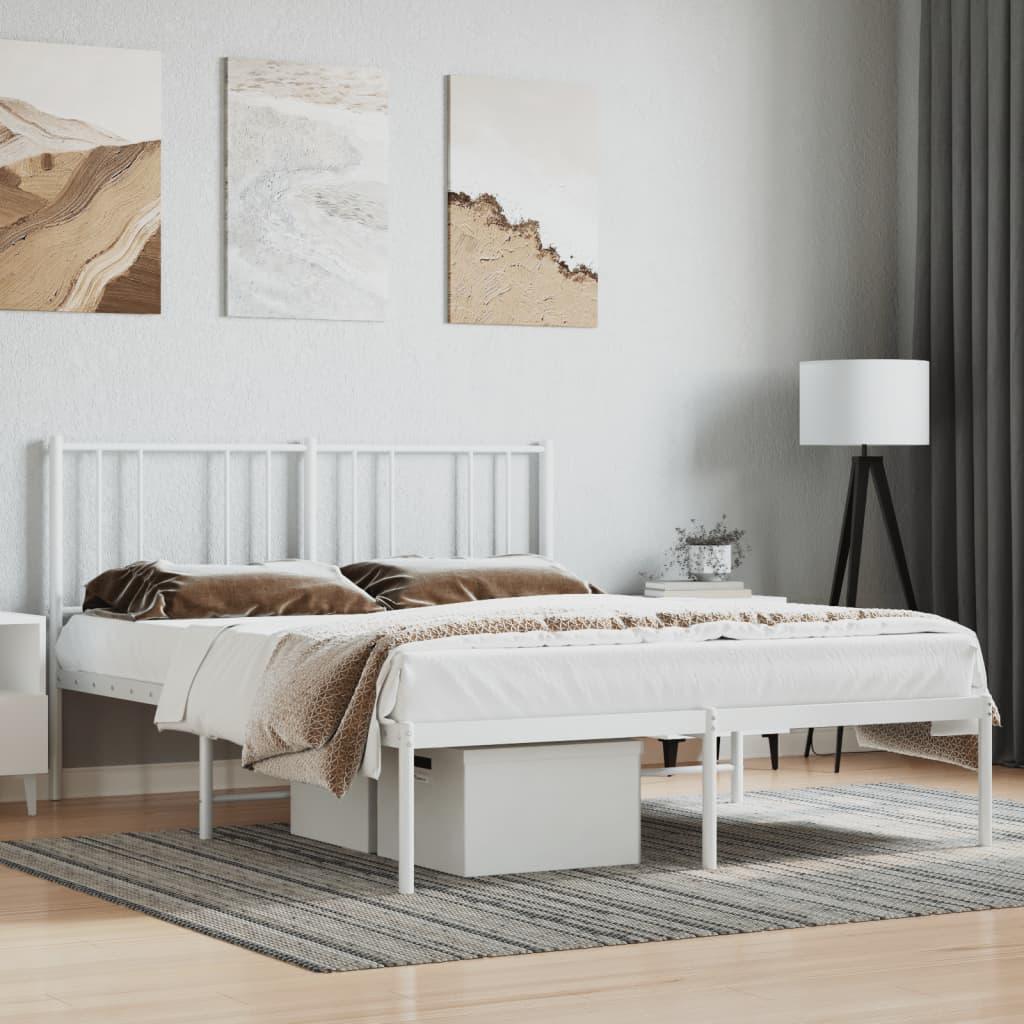 Metal Bed Frame with Headboard White 59.8"x78.7" - vidaXL - 352370 - Set Shop and Smile