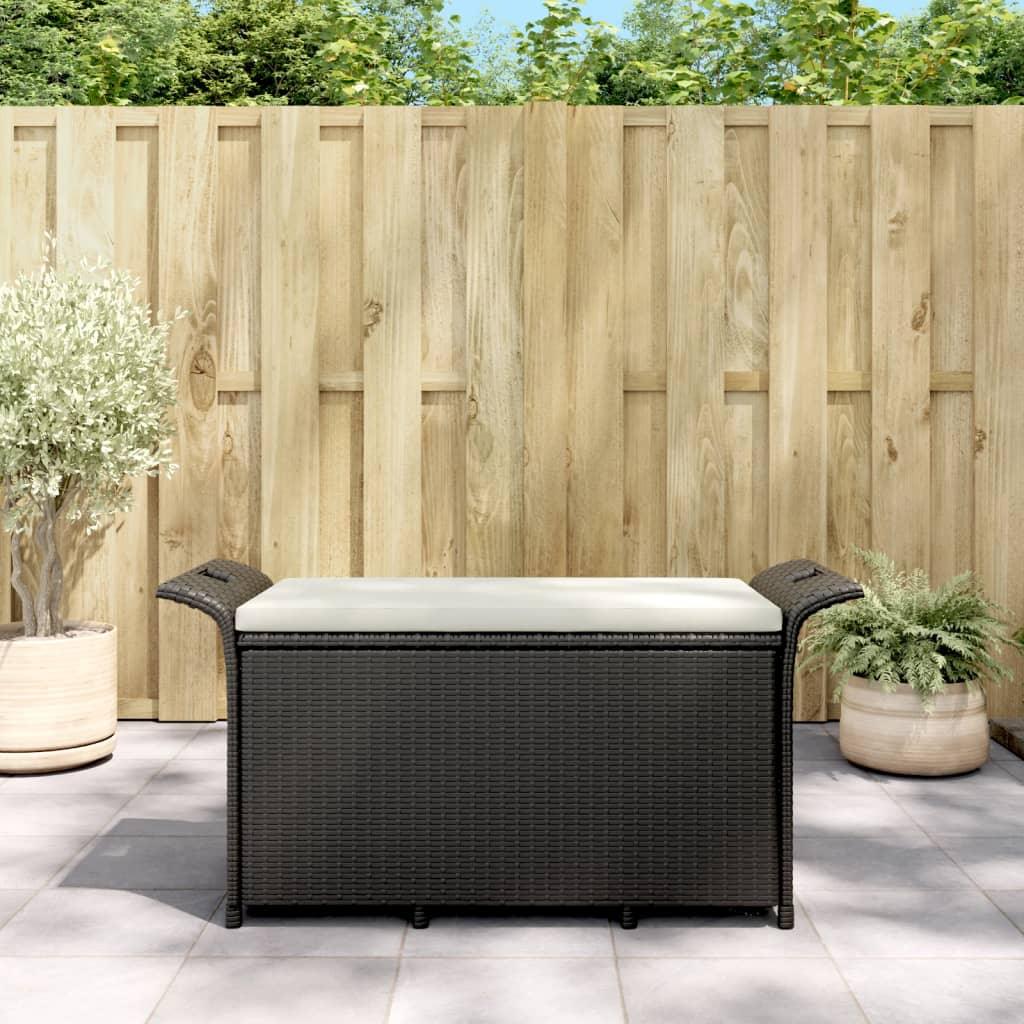 Patio Bench with Cushion Black 45.7"x18.1"x22.4" Poly Rattan - vidaXL - 363417 - Set Shop and Smile