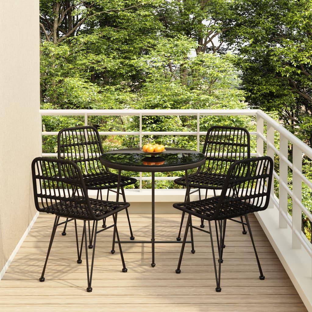 5 Piece Patio Dining Set Black Poly Rattan