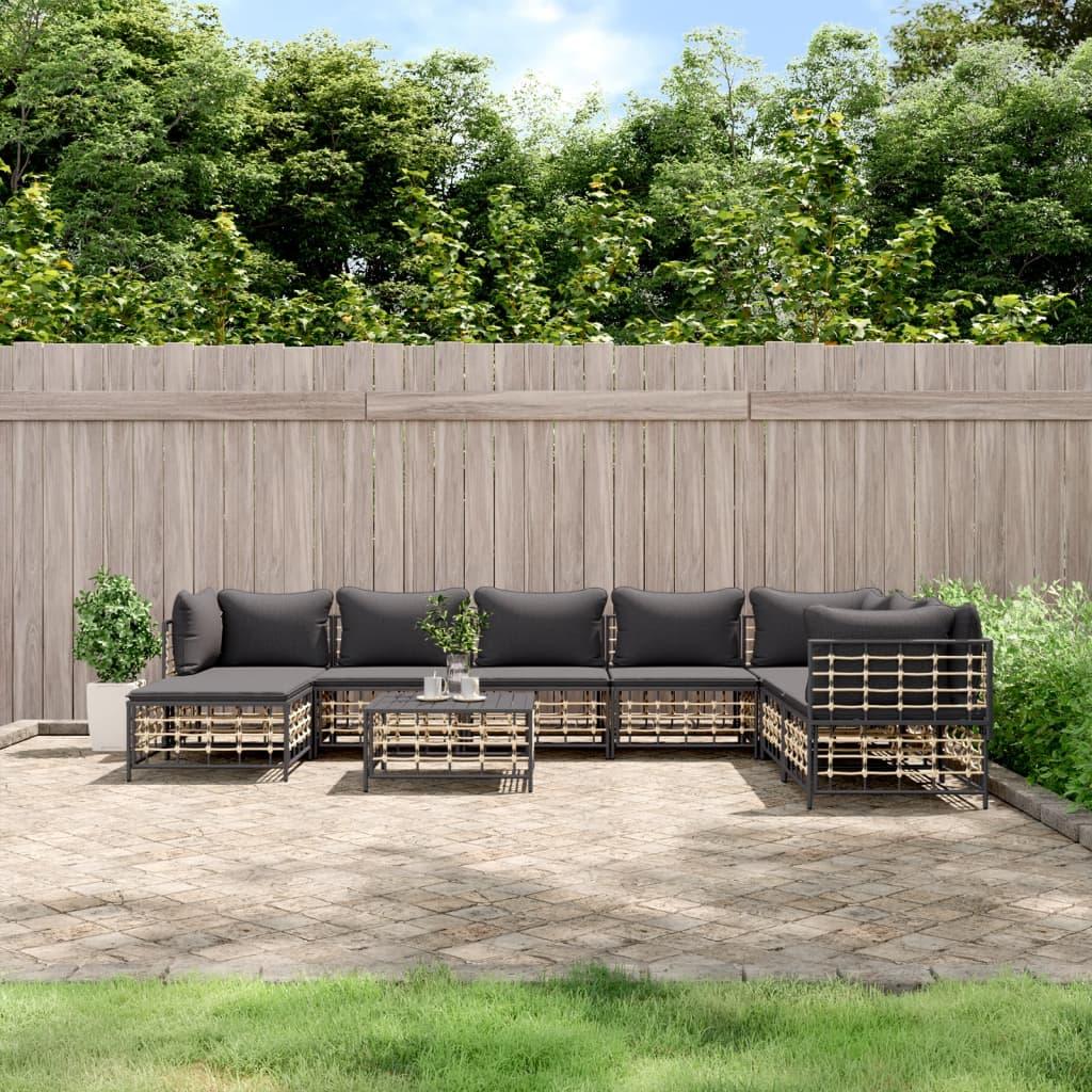 9 Piece Patio Lounge Set with Cushions Anthracite Poly Rattan