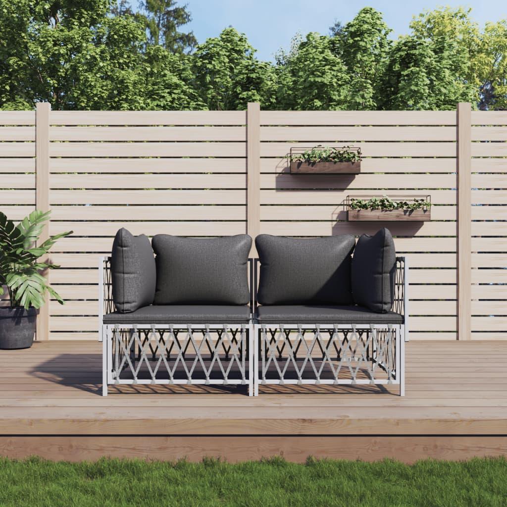 2 Piece Patio Lounge Set with Cushions White Steel