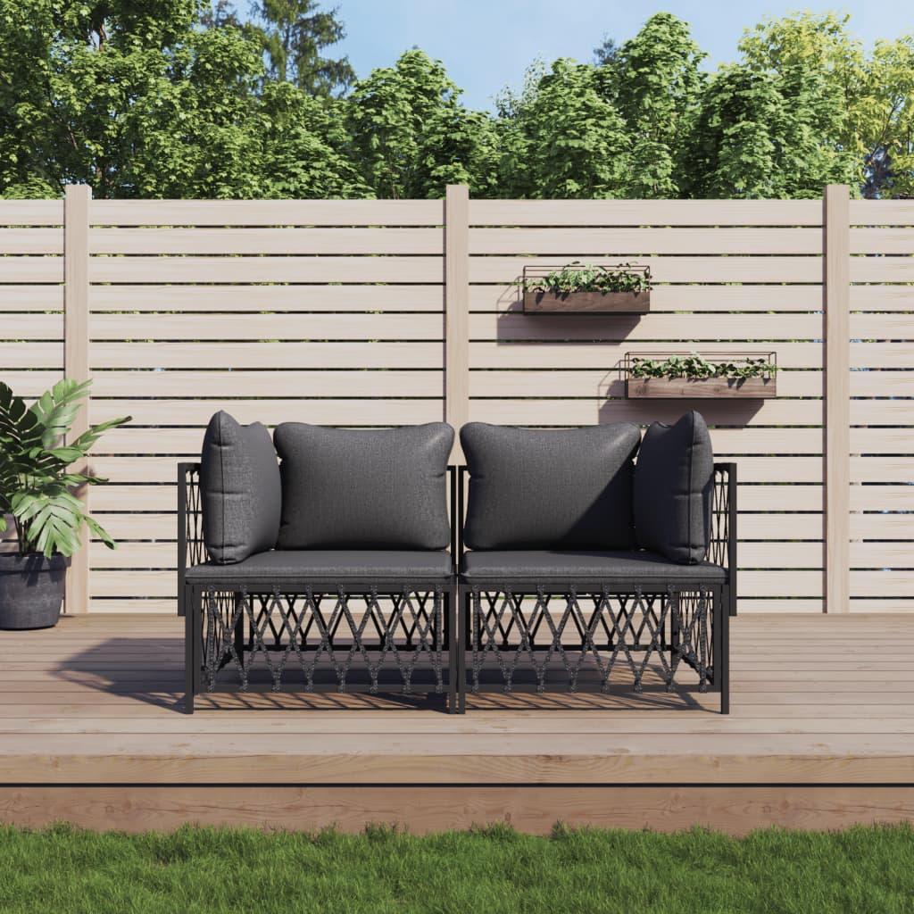 2 Piece Patio Lounge Set with Cushions Anthracite Steel