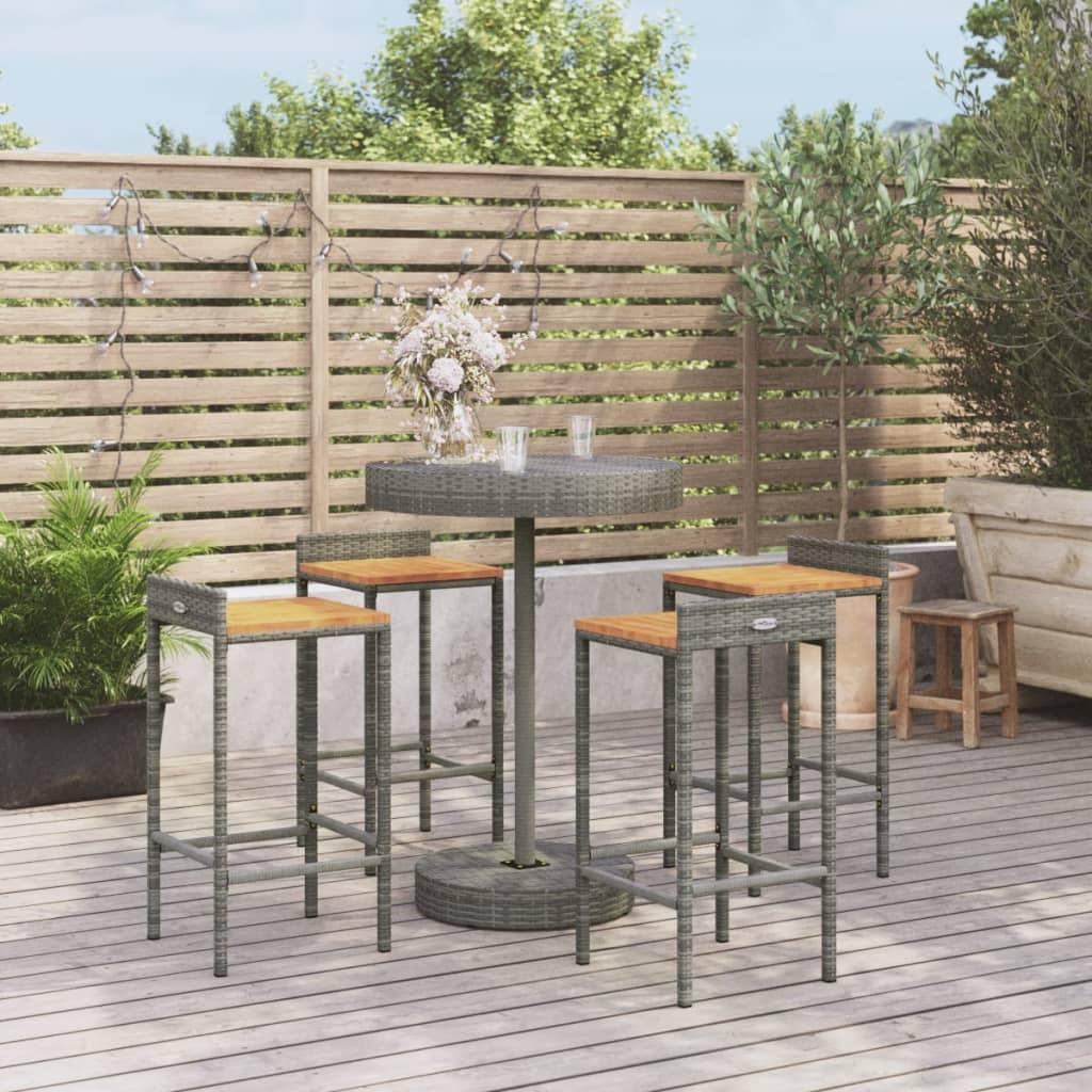 5 Piece Patio Bar Set Gray Poly Rattan&Solid Wood Acacia