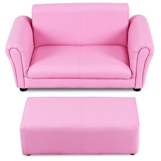 Soft Kids Double Sofa with Ottoman-Pink