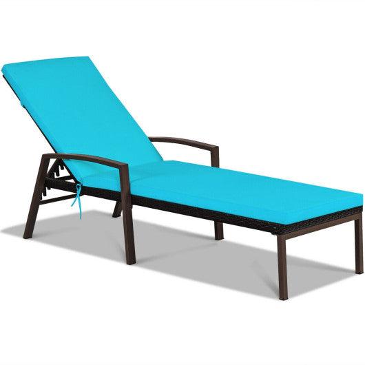 Patio Rattan Lounge Chaise Recliner with Back Adjustable Cushioned-Turquoise