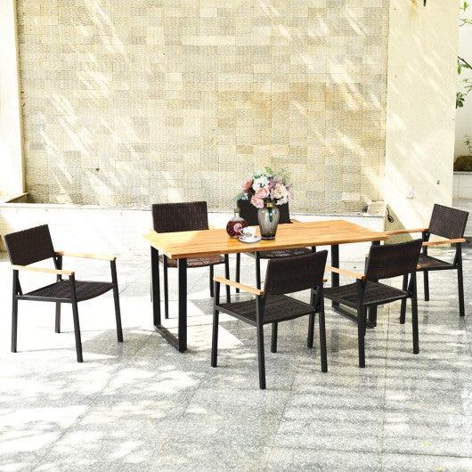 7 Pieces Outdoor Dining Set with Large Acacia Wood Table Top