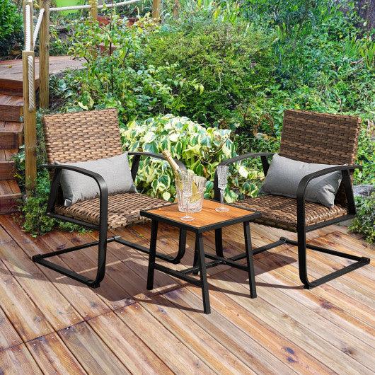 3 Pieces Patio Rattan Conversation Set with Lumbar Pillows