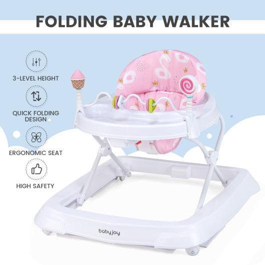 Foldable Baby Activity Walker with Adjustable Height and Detachable Seat Cushion-Pink at Set Shop and Smile