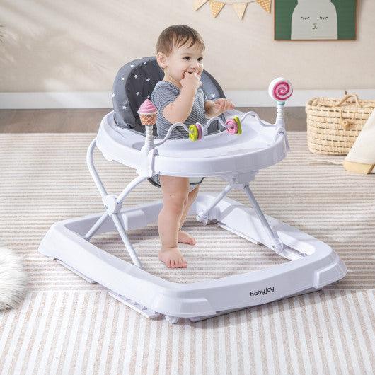 Foldable Baby Activity Walker with Adjustable Height and Detachable Seat Cushion-Gray