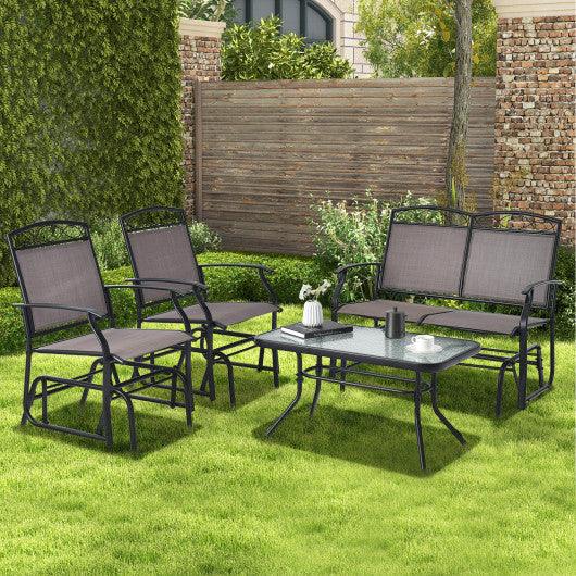 Set of 2 Outdoor Metal Glider Armchairs with Weather-resistant Fabric