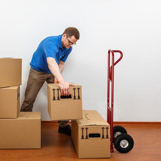 P-Handle Hand Truck with Foldable Load Plate for Warehouse Garage-Red