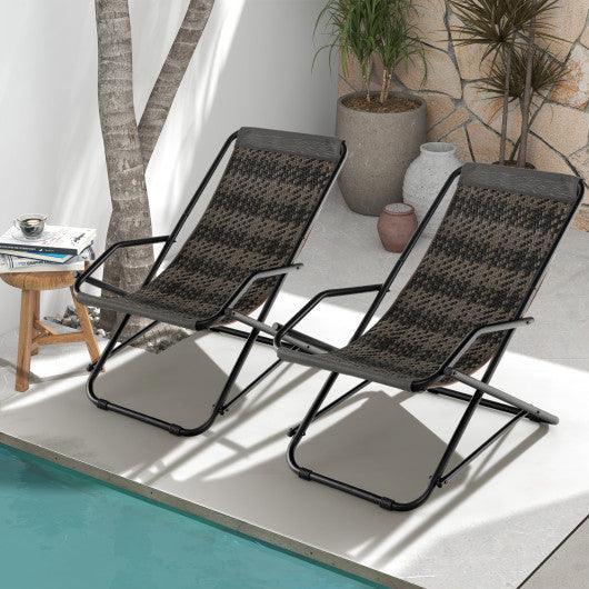 Patio PE Wicker Rocking Chair with Armrests and Metal Frame-Gray