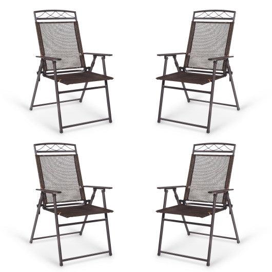 Set of 4 Patio Folding Sling Chairs Steel Camping Deck