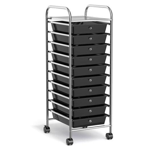 10 Drawer Rolling Storage Cart Organizer-Black