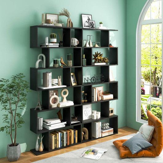 6 Tier S-Shaped Bookshelf Storage Display Bookcase Decor Z-Shelf -Black - Costway - CB10344DK - Set Shop and Smile
