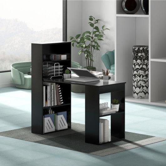 Computer Desk Writing Workstation Office with 6-Tier Storage Shelves-Black